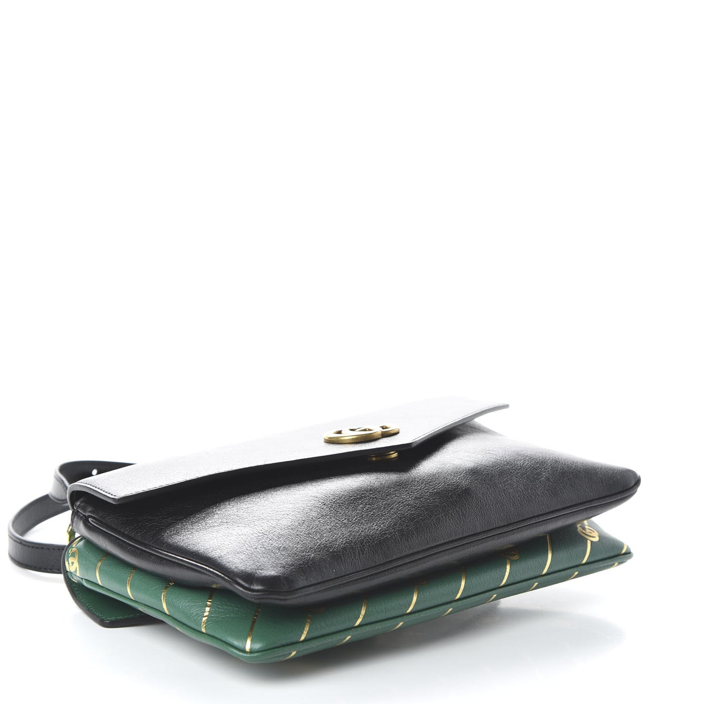 Calfskin Diagonal GG Medium Thiara Double Envelope Shoulder Bag Emerald Green Black
