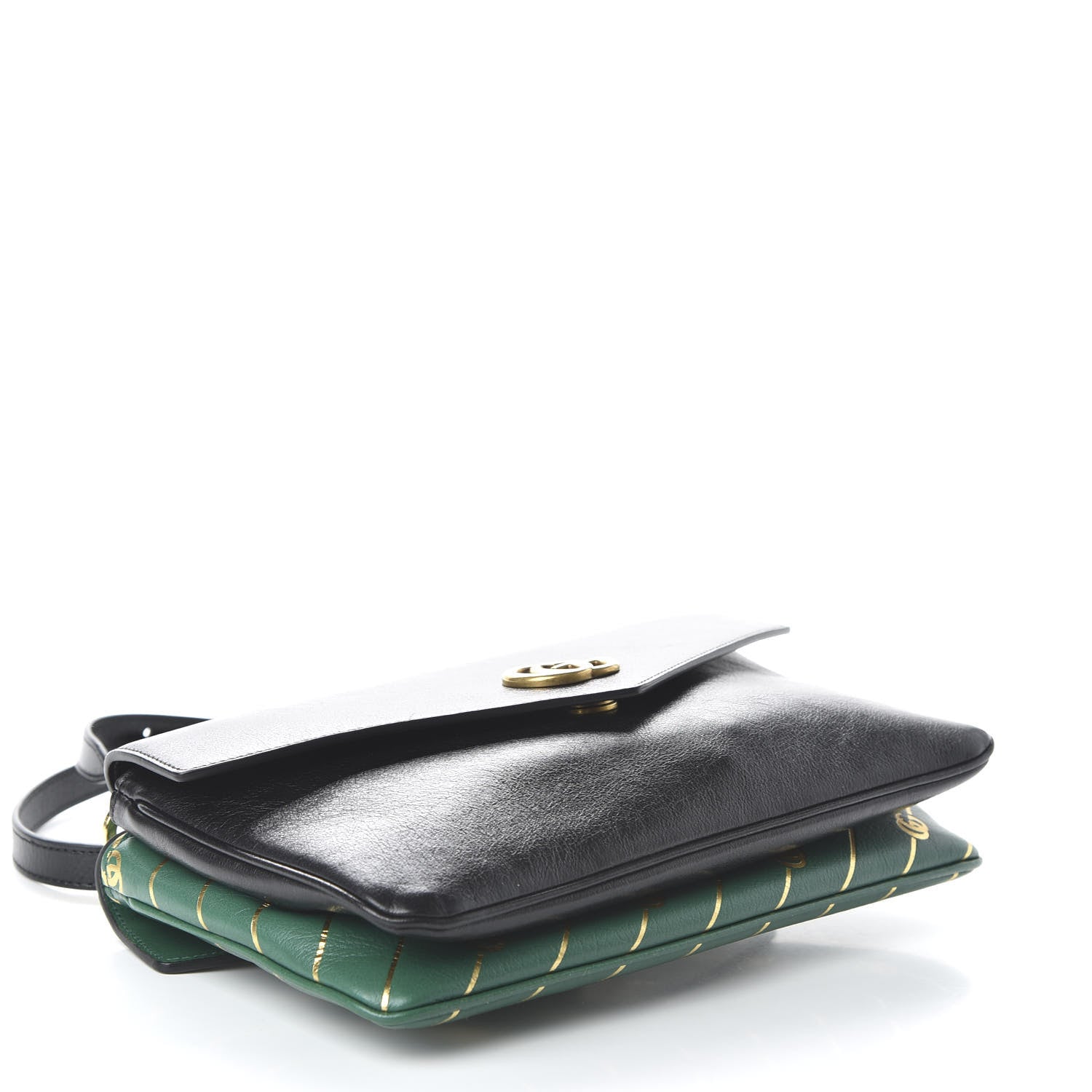 Gucci Calfskin Diagonal GG Medium Thiara Double Envelope Shoulder Bag Emerald Green Black 4 of 10