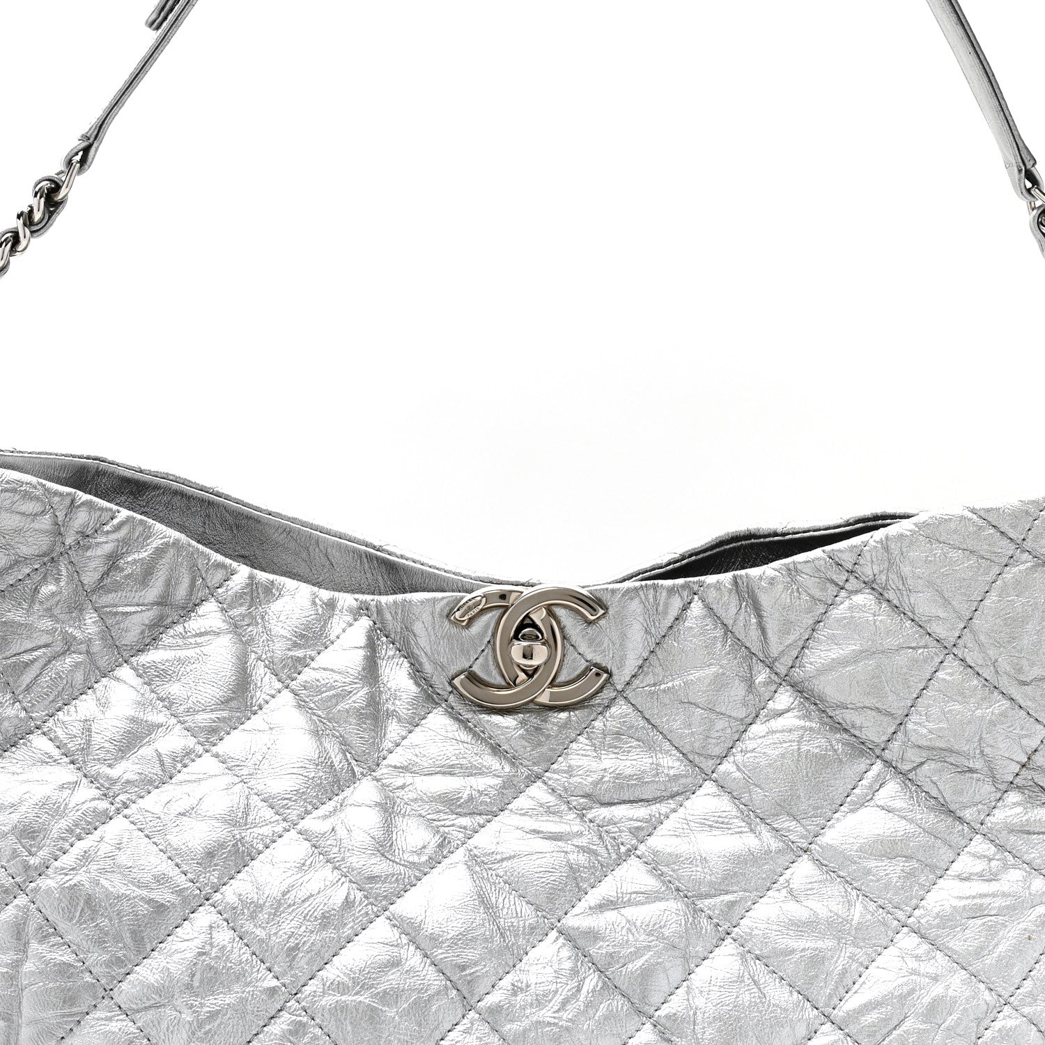 Chanel Metallic Crackled Calfskin Quilted Large Big Bang Hobo Silver 8 of 13