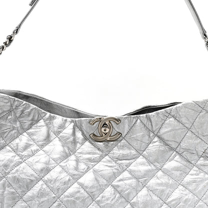 Chanel Metallic Crackled Calfskin Quilted Large Big Bang Hobo Silver 8 of 13