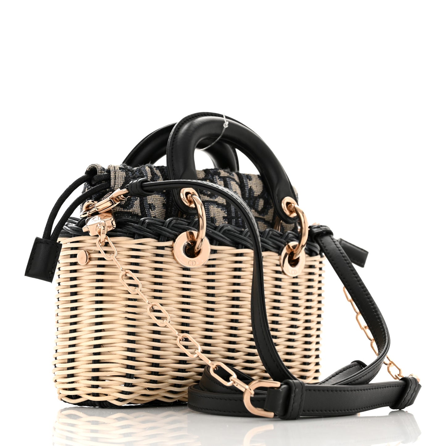 Wicker Oblique Micro Lady D-Joy Bag Natural Black