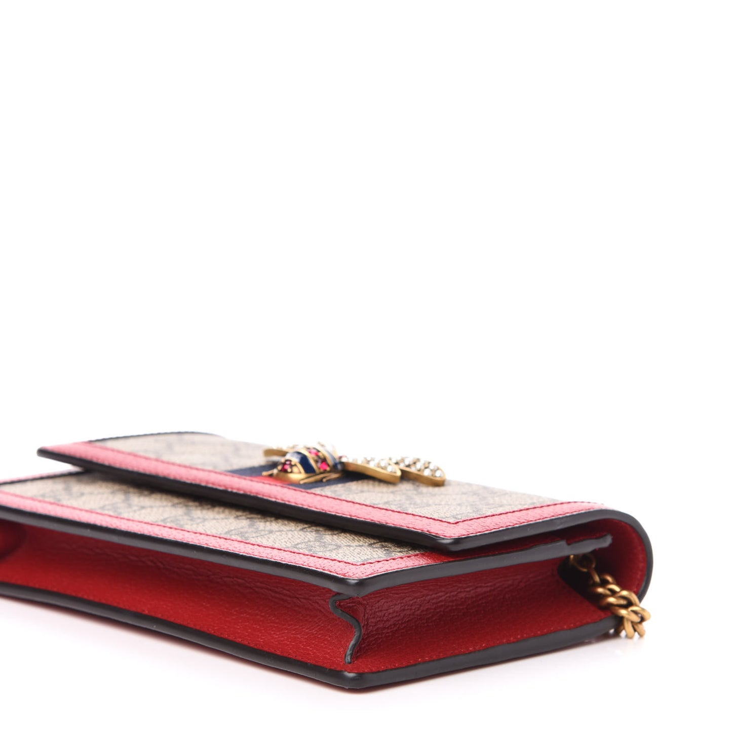 GG Supreme Monogram Web Queen Margaret Chain Wallet Red