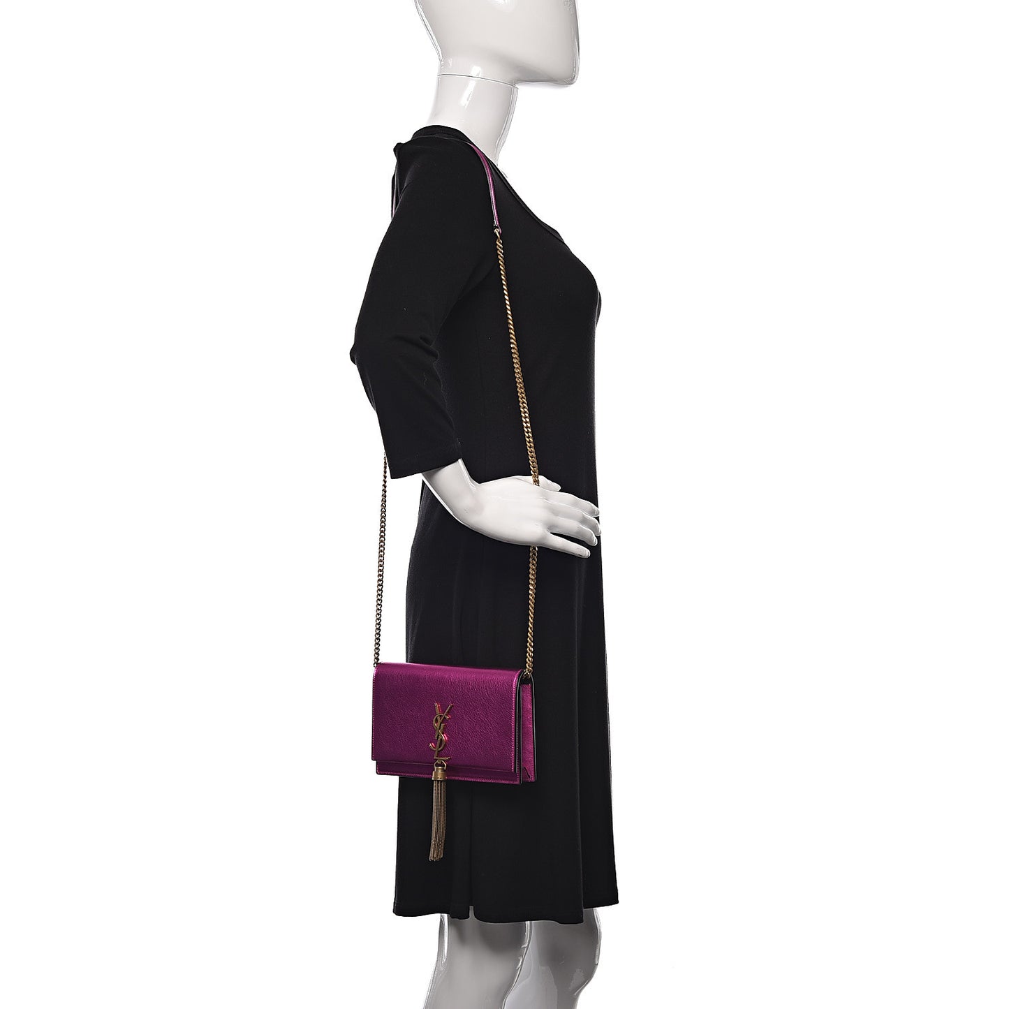 Metallic Calfskin Classic Monogram Kate Tassel Chain Walle Fuchsia