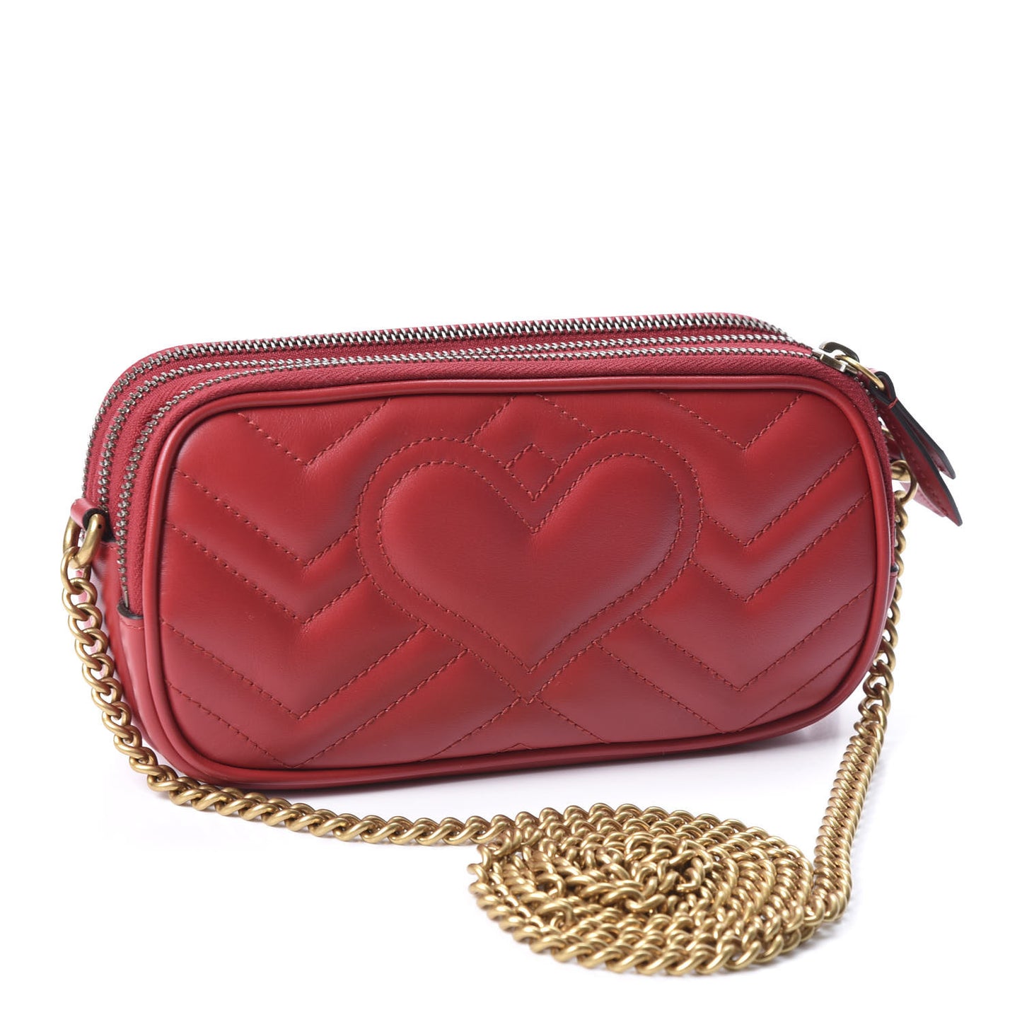 Calfskin Matelasse Mini GG Marmont Chain Crossbody Bag Hibiscus Red