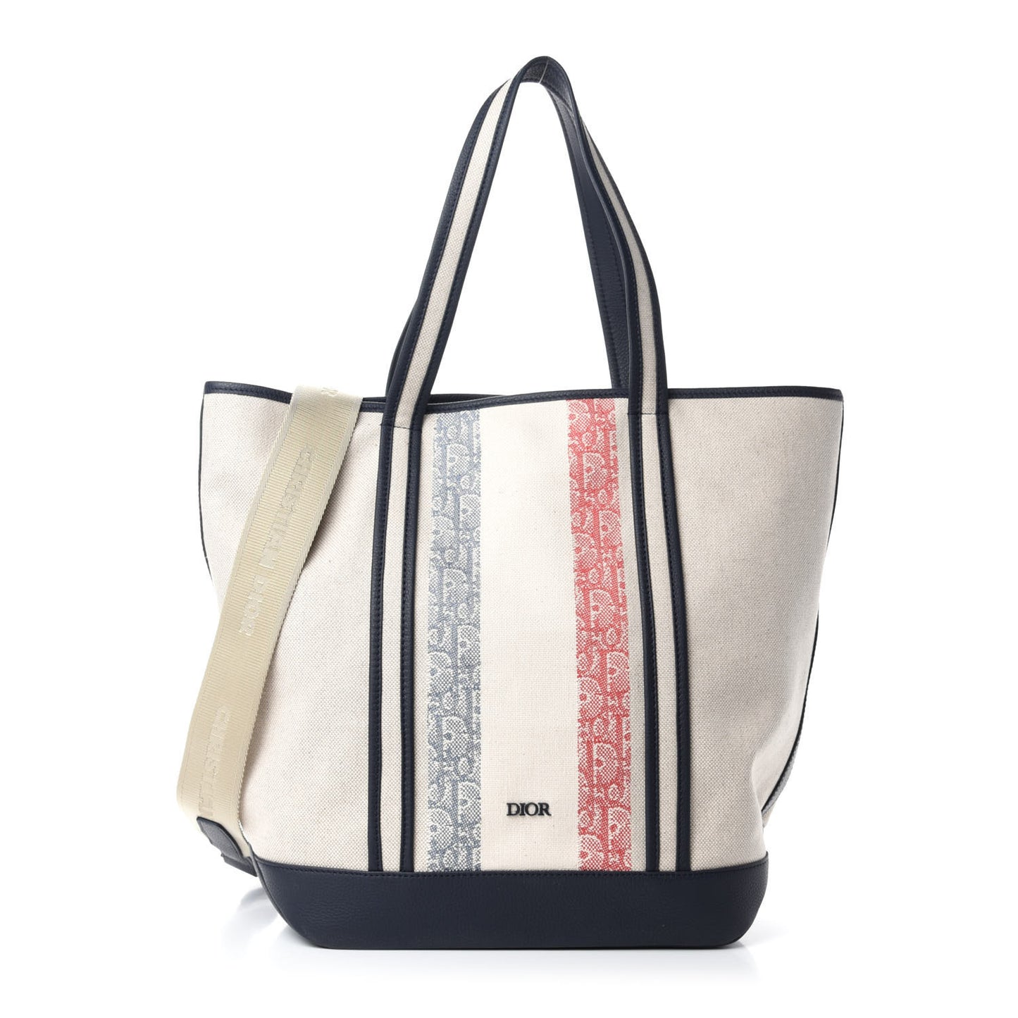 HOMME Oblique Canvas Grained Calfskin Large Three-Tone Tote Beige