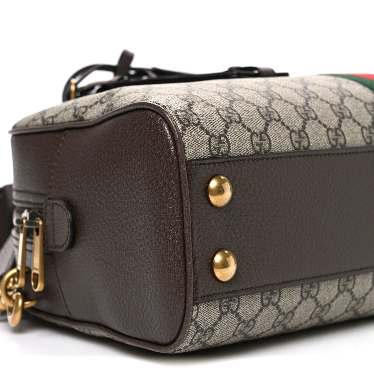 Gucci GG Supreme Monogram Textured Dollar Calfskin Web Medium Savoy Bowling Bag Beige Ebony New Acero 9 of 10