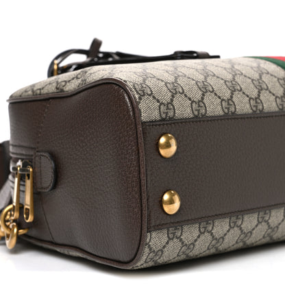 Gucci GG Supreme Monogram Textured Dollar Calfskin Web Medium Savoy Bowling Bag Beige Ebony New Acero 9 of 10