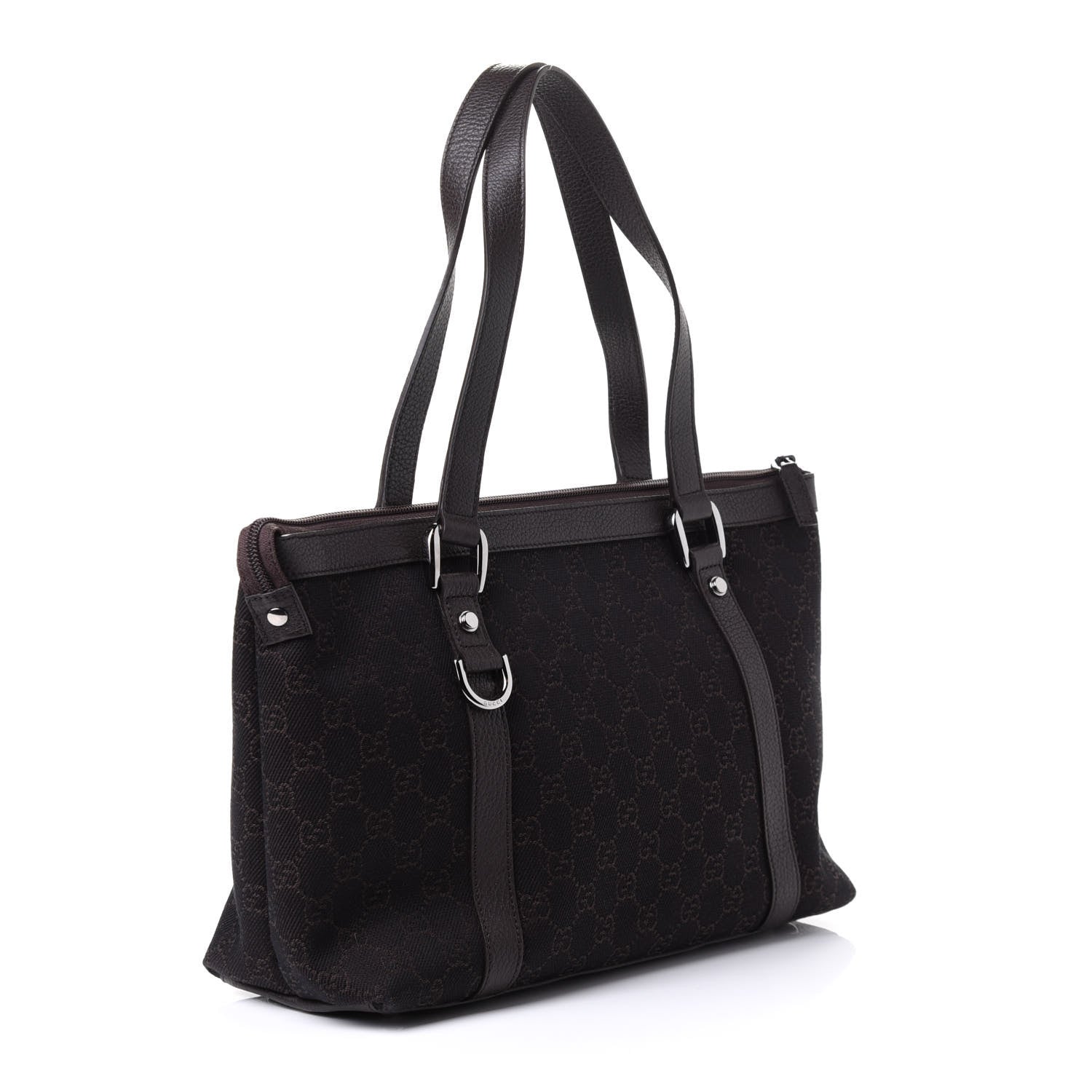 Gucci Denim Monogram Medium Abbey Tote Dark Brown 2 of 8