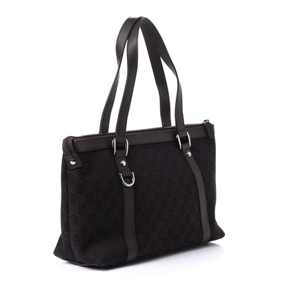 Gucci Denim Monogram Medium Abbey Tote Dark Brown 2 of 8