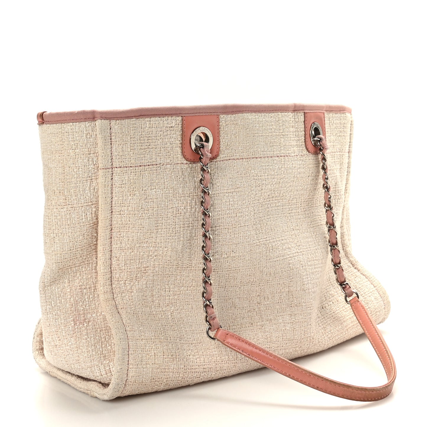 Woven Straw Raffia Small Deauville Tote Pink