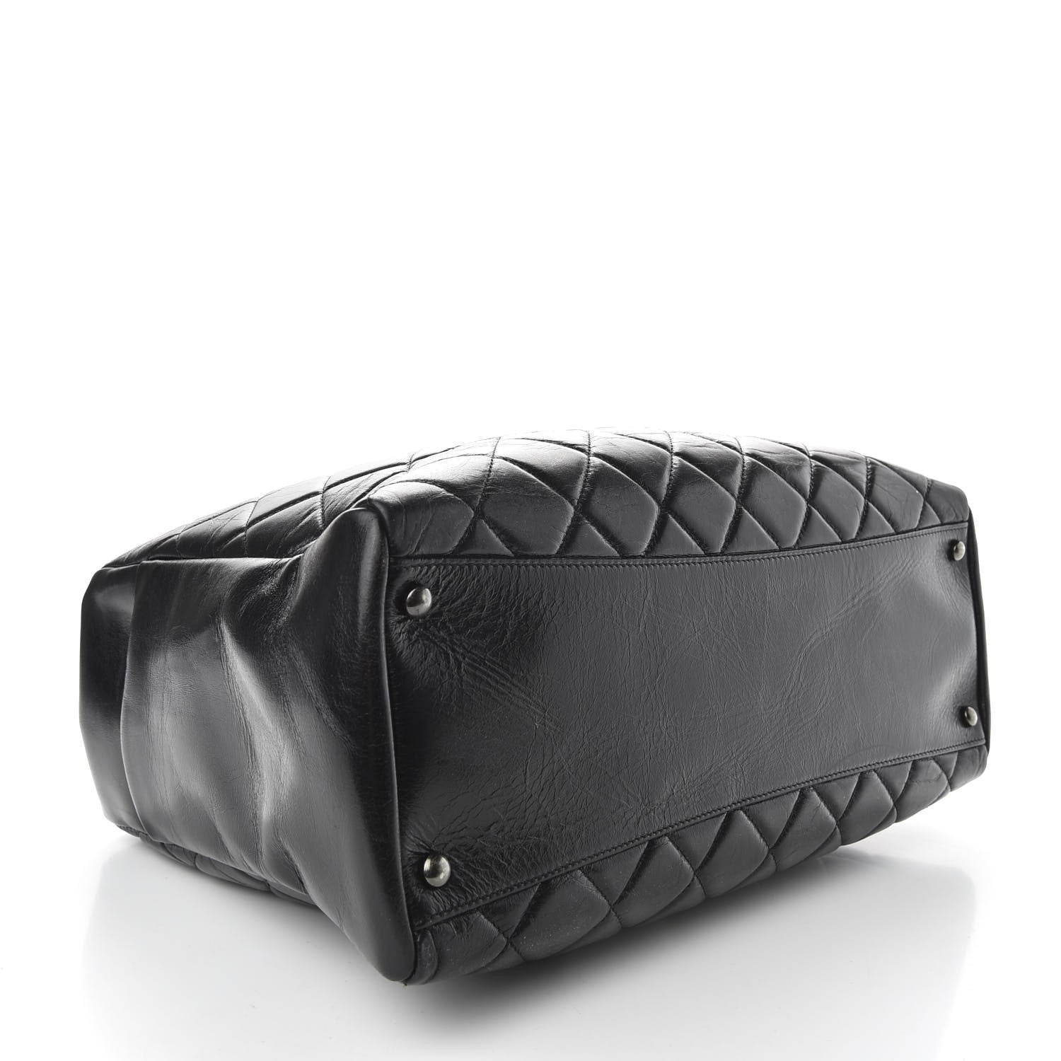 Chanel Glazed Calfskin Quilted Large Nameplate Shopping Tote Black 4 of 10