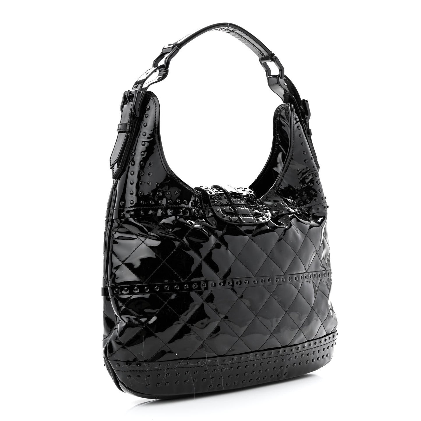 Patent Quilted Studded Brooke Hobo Black