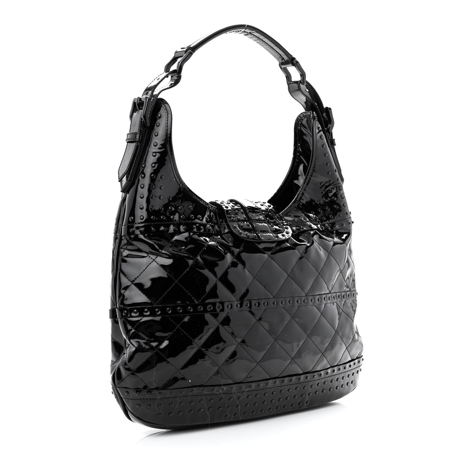 Burberry Patent Quilted Studded Brooke Hobo Black 3 of 20