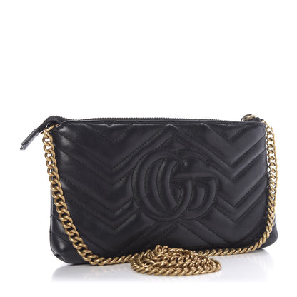 Gucci Calfskin Matelasse Mini GG Marmont Chain Bag Black 3 of 8