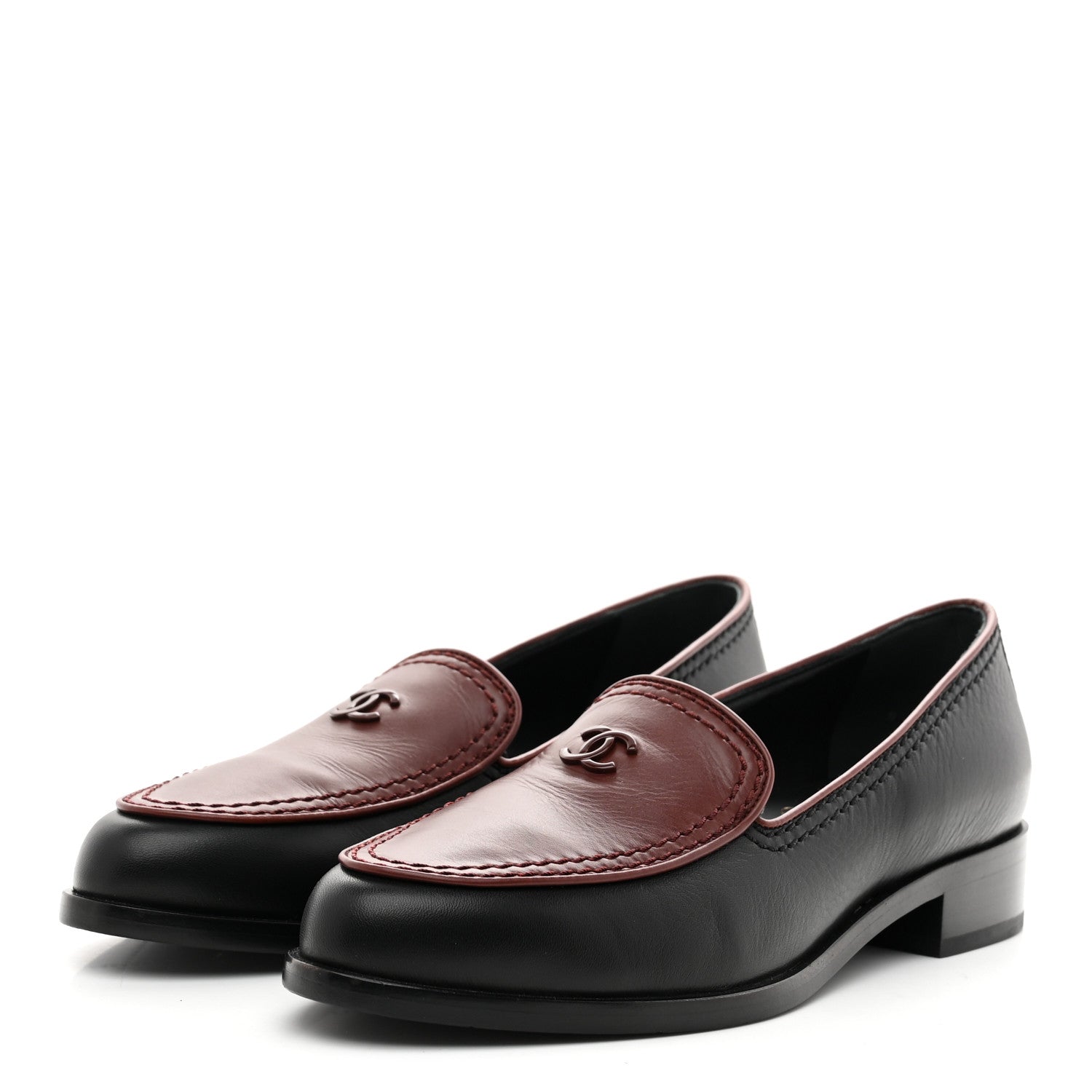 Chanel Calfskin CC Mocassin Loafers 36 Brown Black 4 of 10