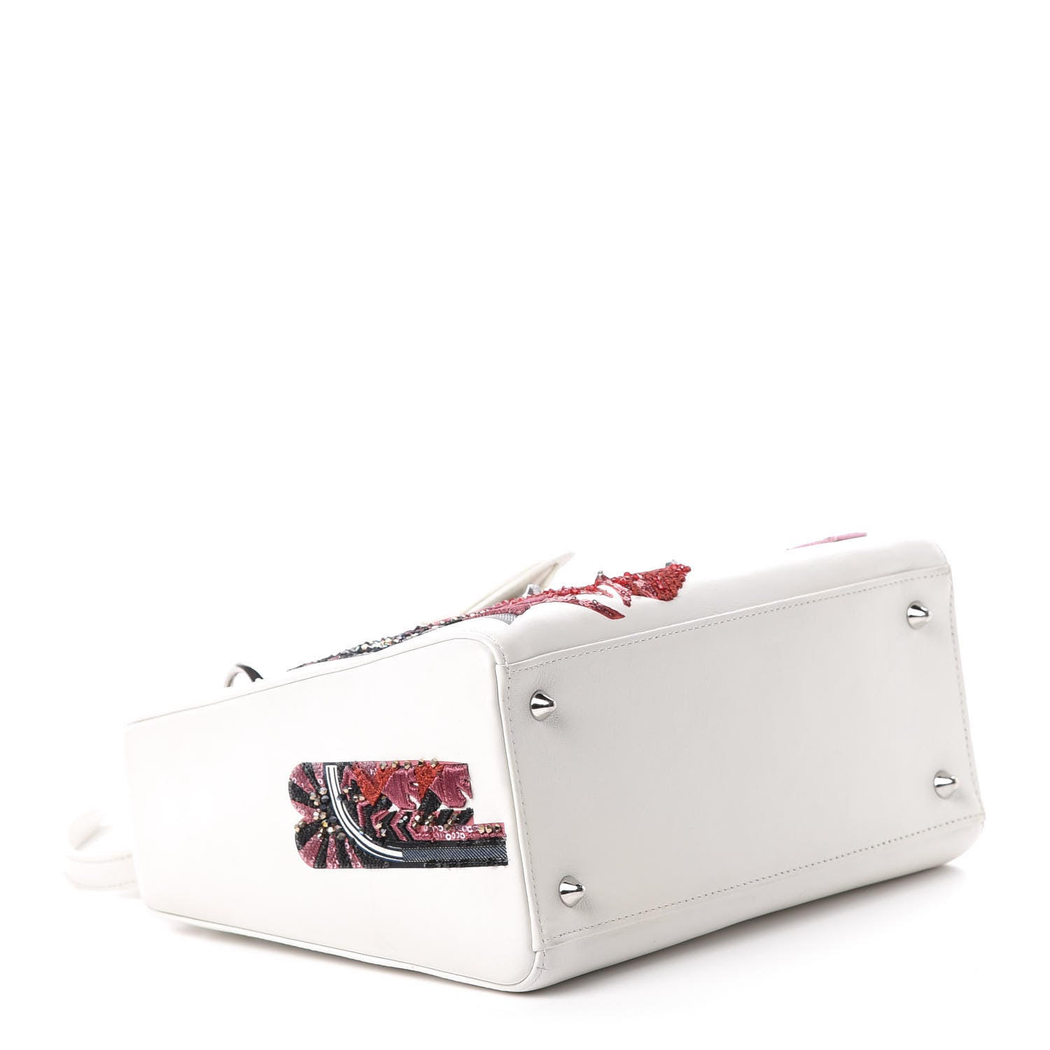 Christian Dior Smooth Calfskin Embroidered Medium Lady Dior White Multicolor 5 of 11