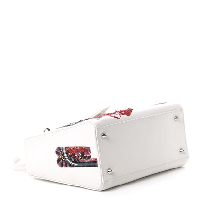 Christian Dior Smooth Calfskin Embroidered Medium Lady Dior White Multicolor 5 of 11
