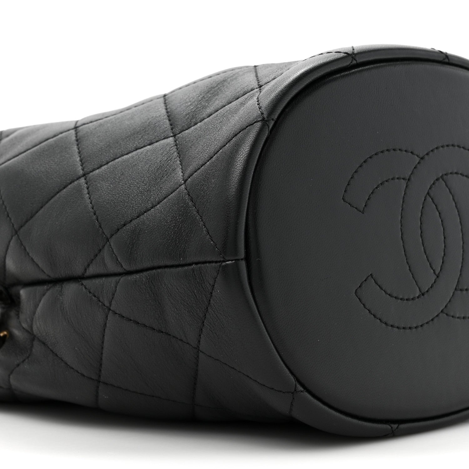 Chanel Shiny Lambskin Quilted Chain Is More Drawstring Bag Black 10 of 11