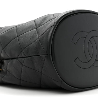 Chanel Shiny Lambskin Quilted Chain Is More Drawstring Bag Black 10 of 11