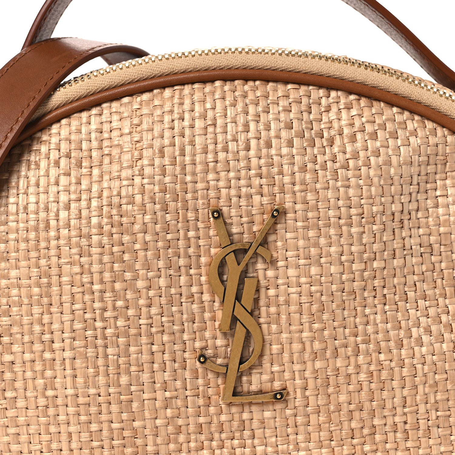 Saint Laurent Raffia Calfskin Round Camera Bag Golden Ecru Brick 8 of 11
