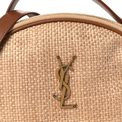 Saint Laurent Raffia Calfskin Round Camera Bag Golden Ecru Brick 8 of 11