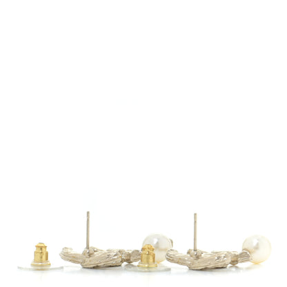 Chanel Crystal Pearl CC Drop Earrings Gold 3 of 5