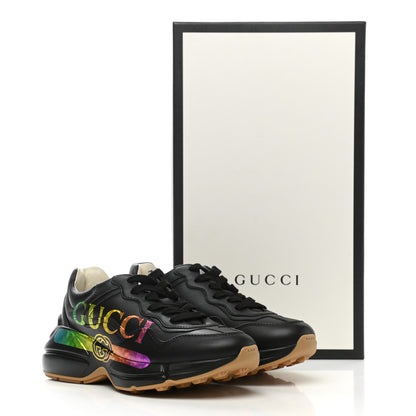 Gucci Calfskin Iridescent Logo Womens Rhyton Sneakers 35 Black 9 of 9