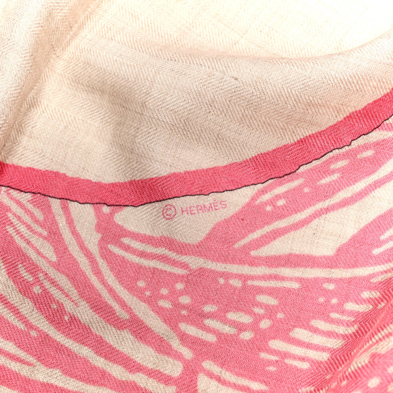Hermes Cashmere Silk Cavalier En Formes Shawl 140 Naturel Rose Bonbon Bleu 5 of 5