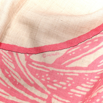 Hermes Cashmere Silk Cavalier En Formes Shawl 140 Naturel Rose Bonbon Bleu 5 of 5