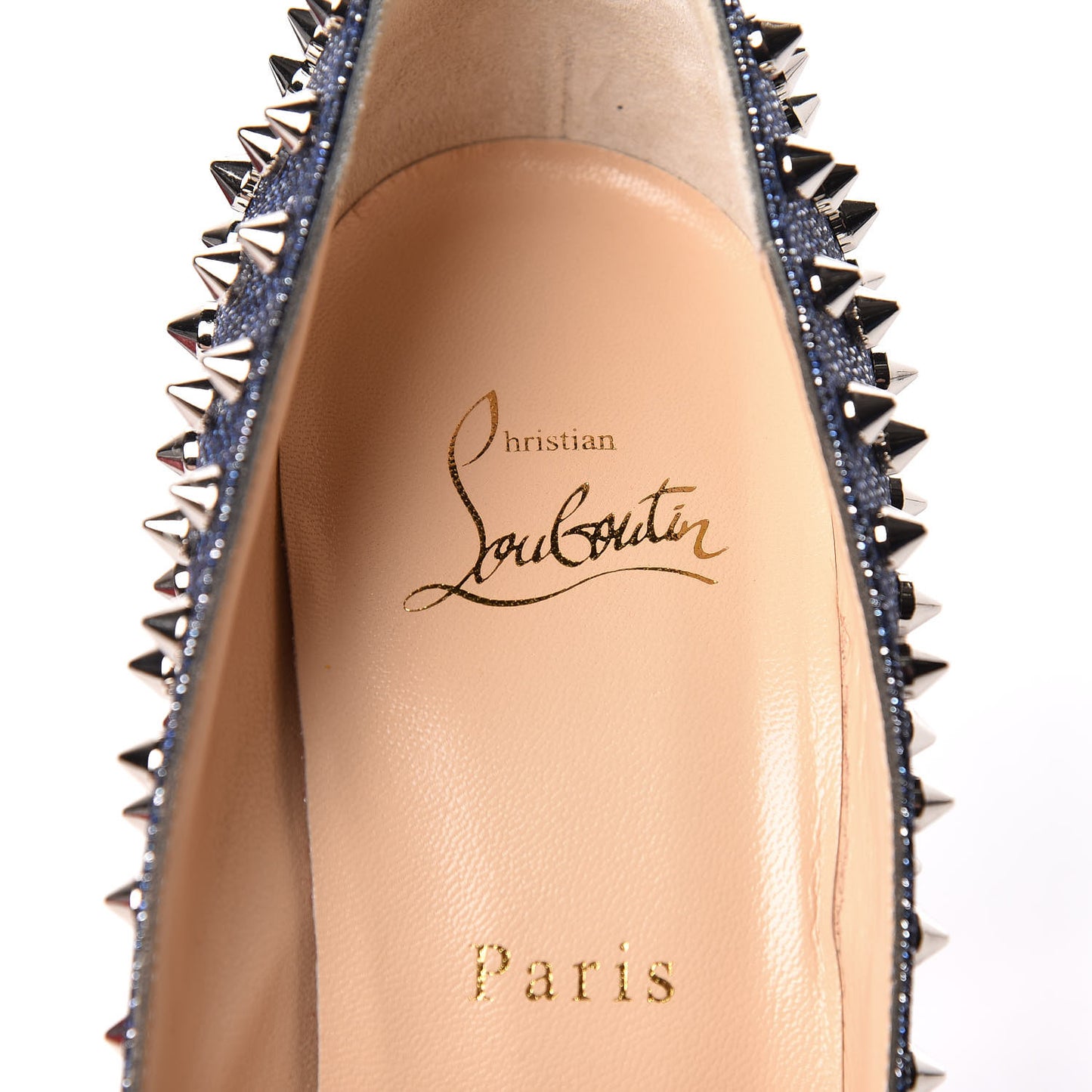 Denim Lame Lux Follies Spikes 100 Pumps 39.5 Silver