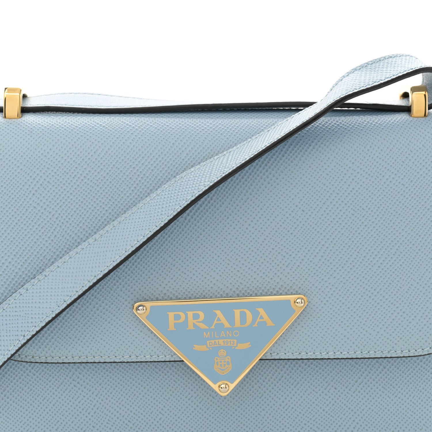 Prada Saffiano Cuir Triangle Embleme Flap Shoulder Bag Celeste 8 of 10