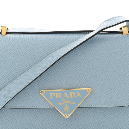 Prada Saffiano Cuir Triangle Embleme Flap Shoulder Bag Celeste 8 of 10
