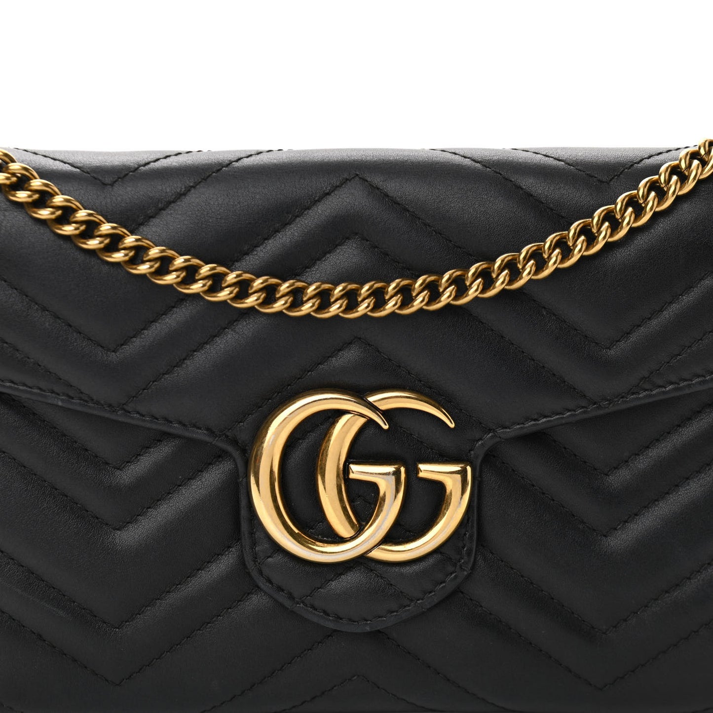 Calfskin Matelasse Mini GG Marmont Chain Wallet Black