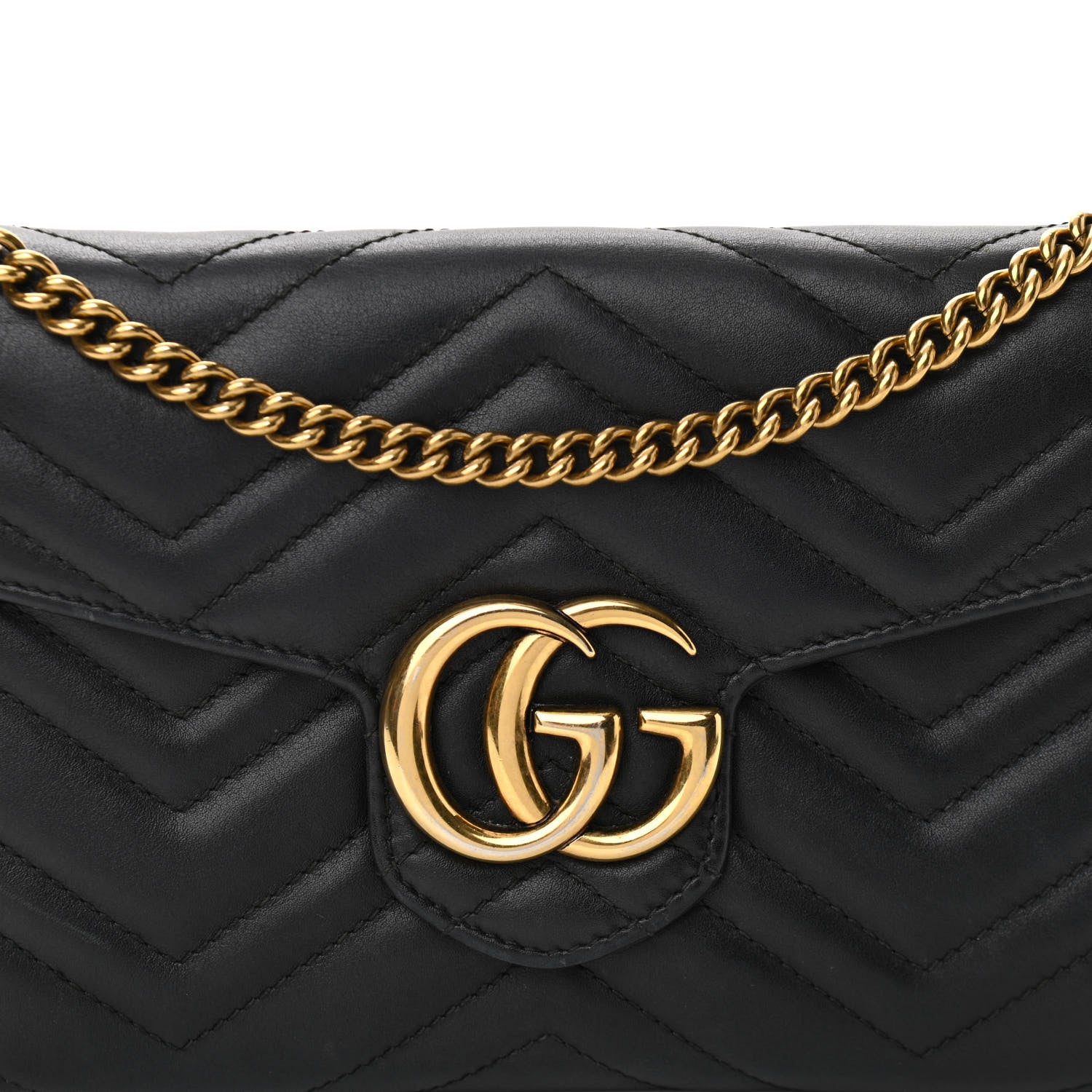 Gucci Calfskin Matelasse Mini GG Marmont Chain Wallet Black 7 of 9