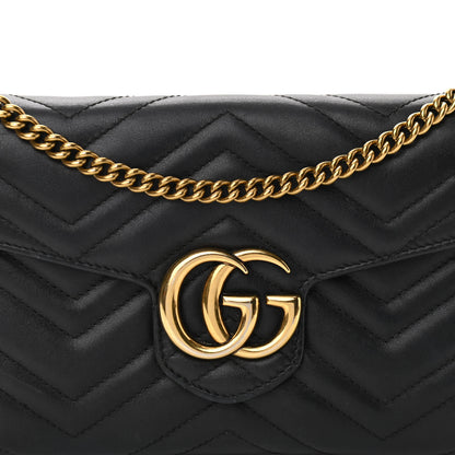 Gucci Calfskin Matelasse Mini GG Marmont Chain Wallet Black 7 of 9
