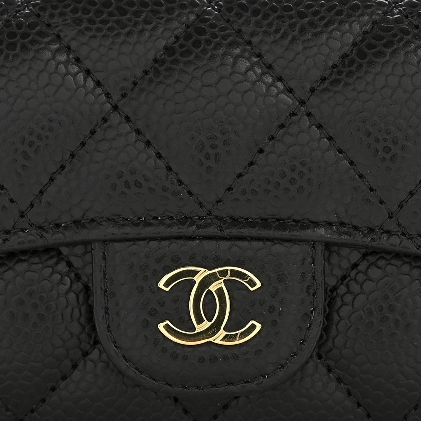 Caviar Quilted Flap Card Holder Wallet Black