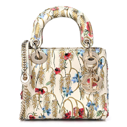 Christian Dior Calfskin Hibiscus Printed Embroidered Mini Lady Dior Beige Multicolor 1 of 8