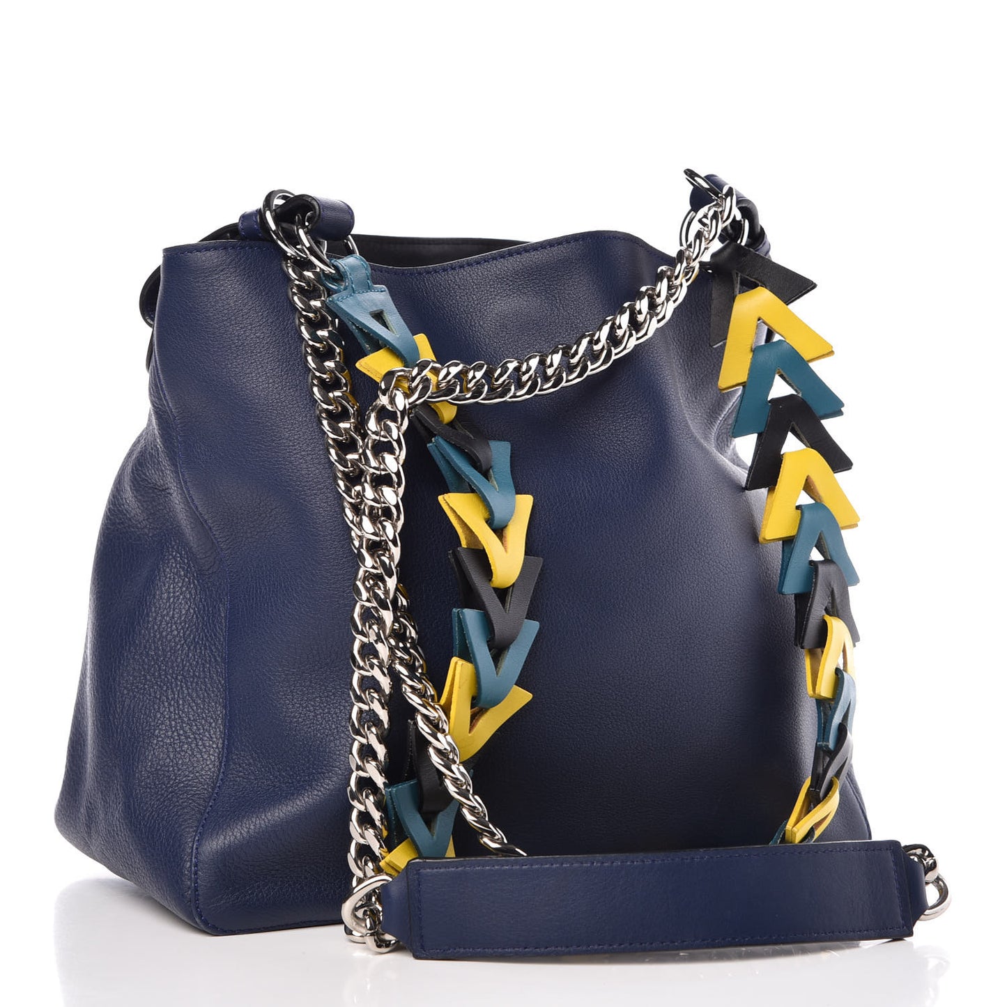Calfskin V Bucket Bag Blue