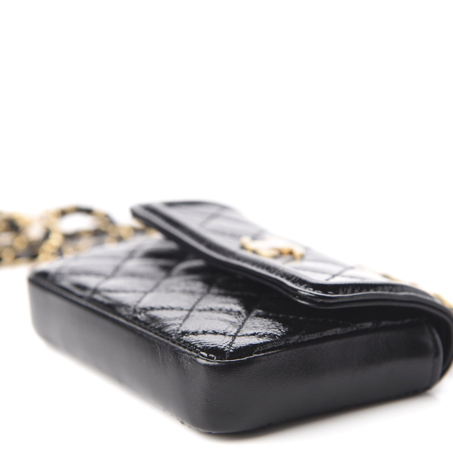 Shiny Aged Calfskin Quilted Waist Belt Bag Black