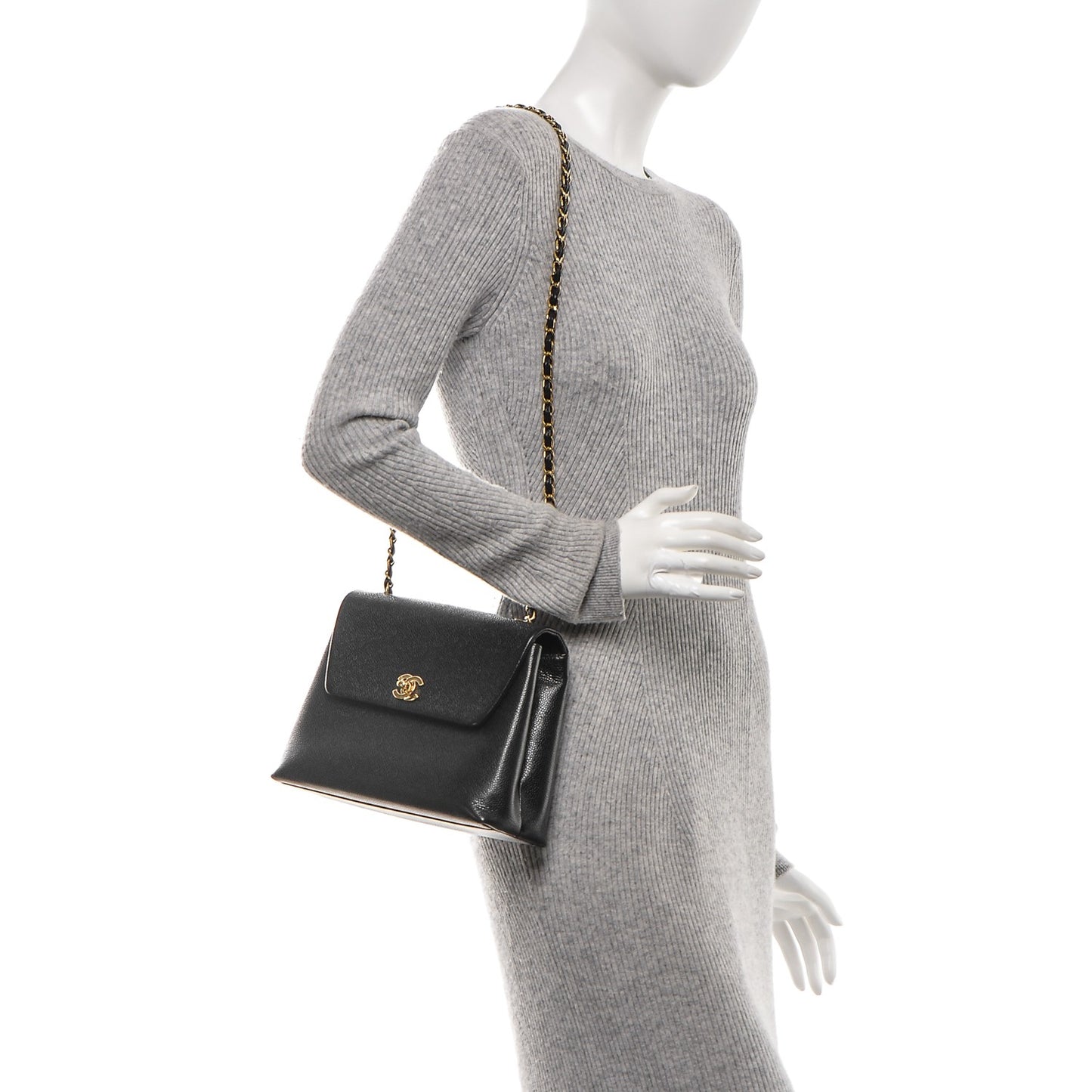 Caviar Flap Shoulder Bag Black
