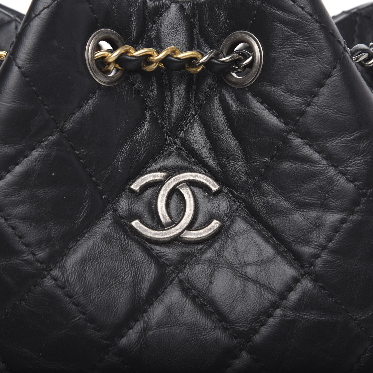 Aged Calfskin Quilted Small Gabrielle Backpack Black
