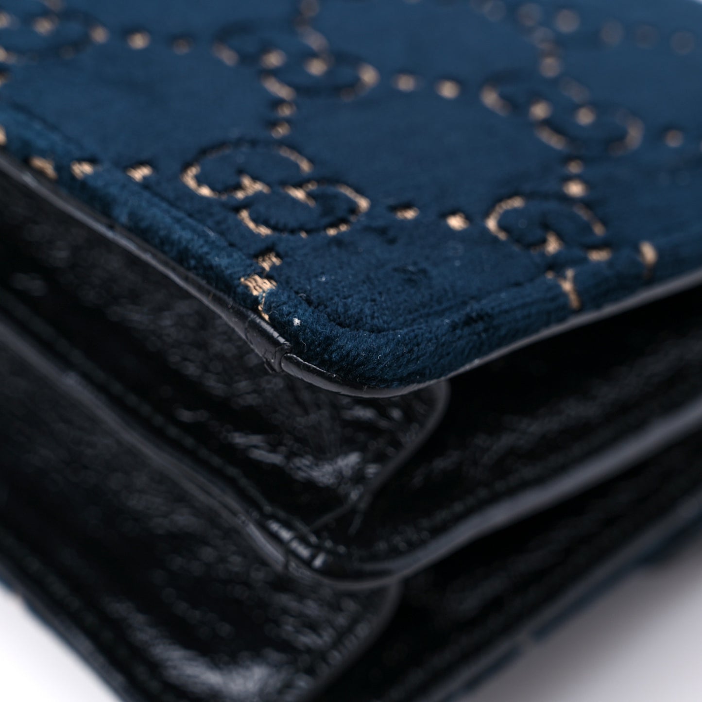 Velvet Skipper GG Monogram Small Dionysus Shoulder Bag Blue Beige Black