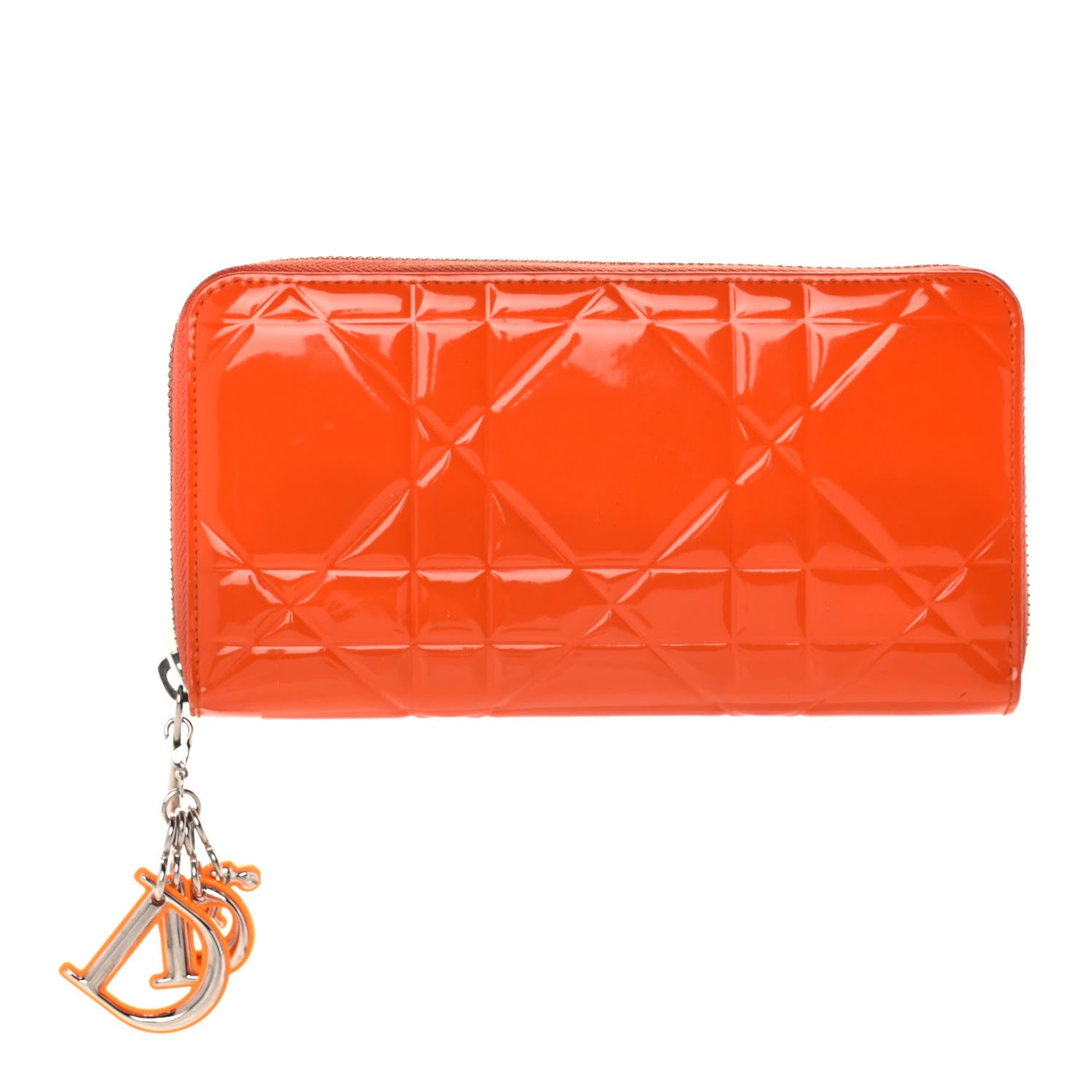 Christian Dior Patent Cannage Zip Around Wallet Orange 1 of 20