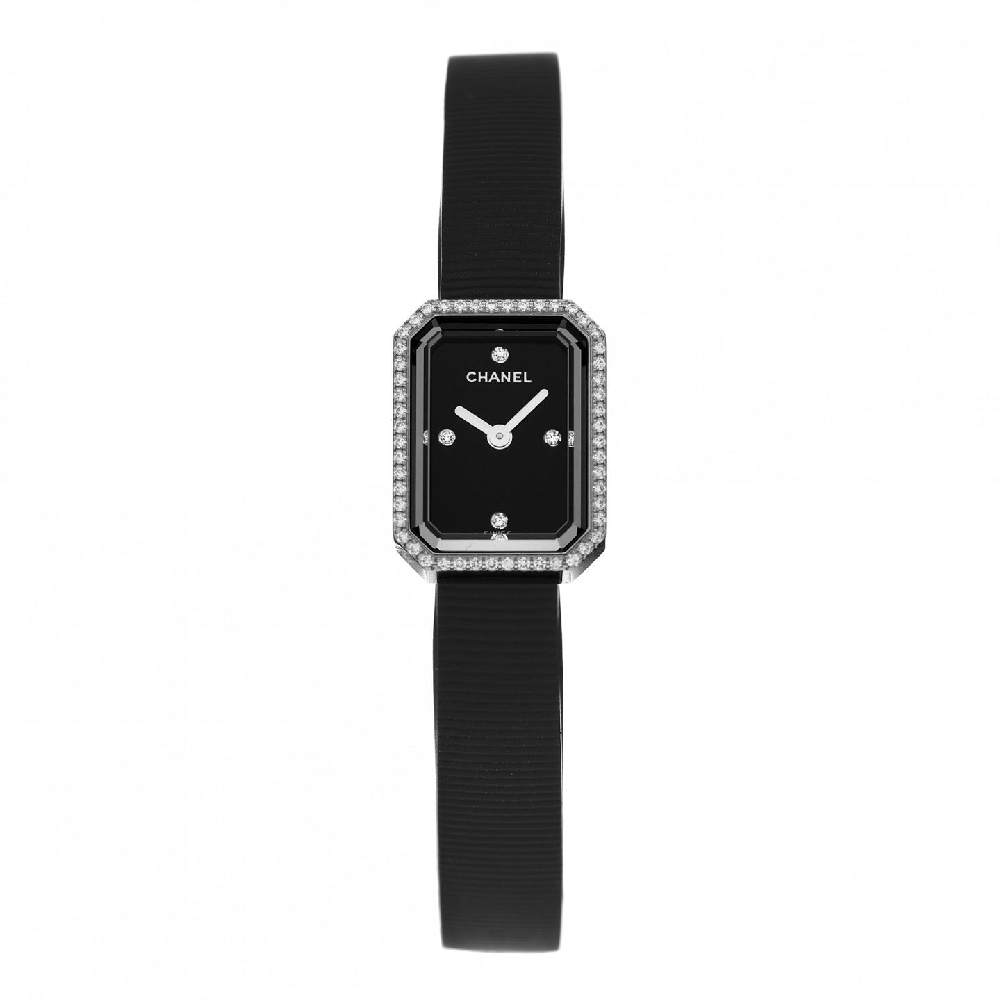 Stainless Steel Rubber Diamond Bezel 16mm Premiere Quartz Watch Black