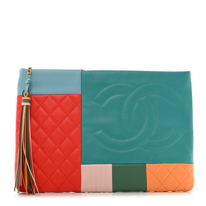 Chanel Lambskin Colorblock Cosmetic Case Turquoise Red 1 of 7