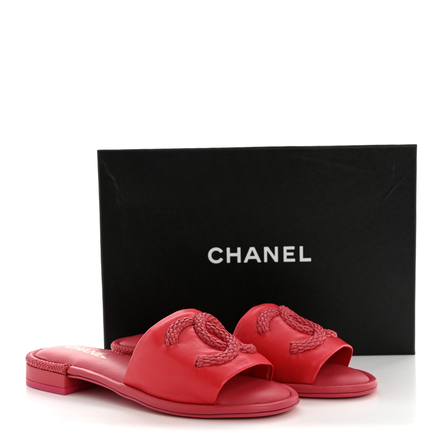 Lambskin CC Braided Mules 39 Red Pink