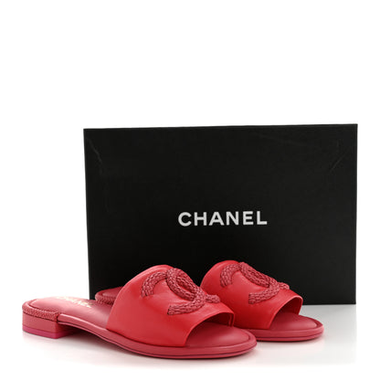 Chanel Lambskin CC Braided Mules 39 Red Pink 11 of 11