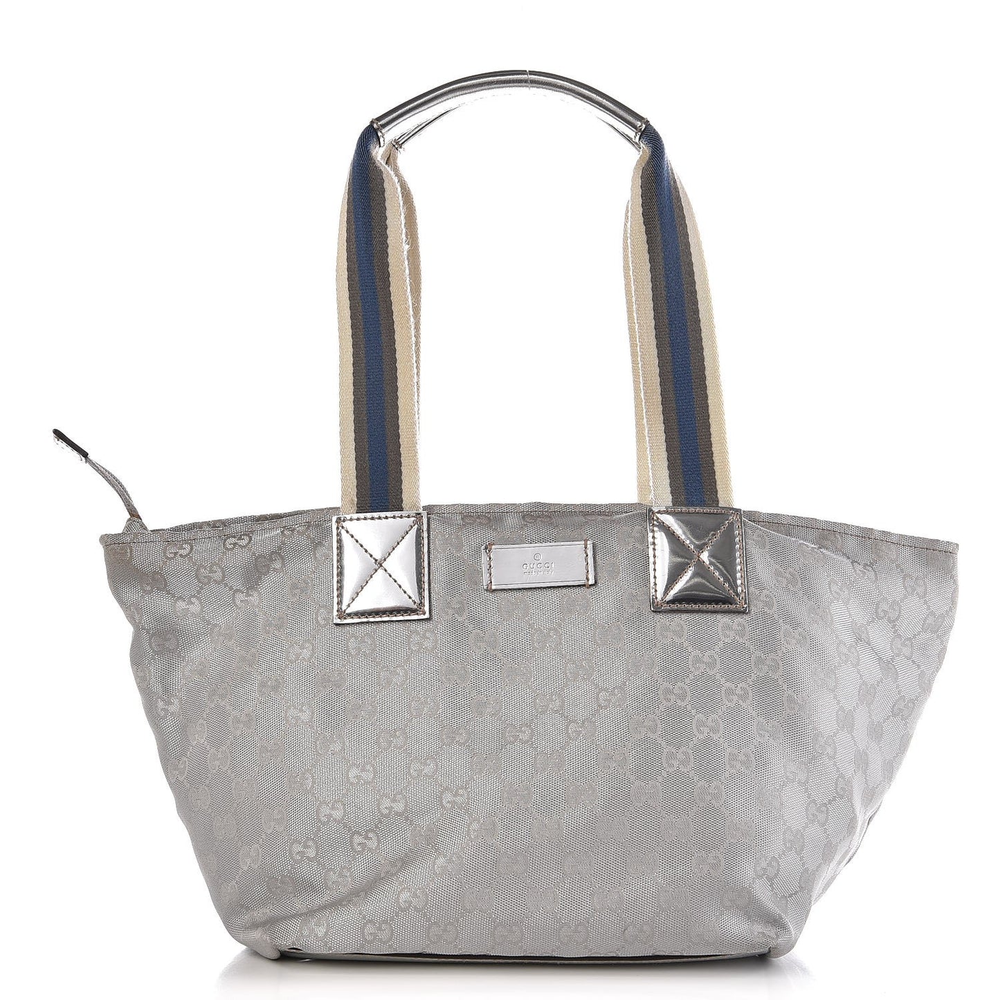 Metallic GG Monogram Medium Web Handle Bucket Tote Silver