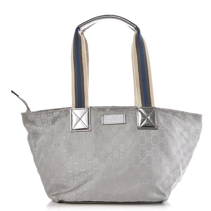Gucci Metallic GG Monogram Medium Web Handle Bucket Tote Silver 1 of 9
