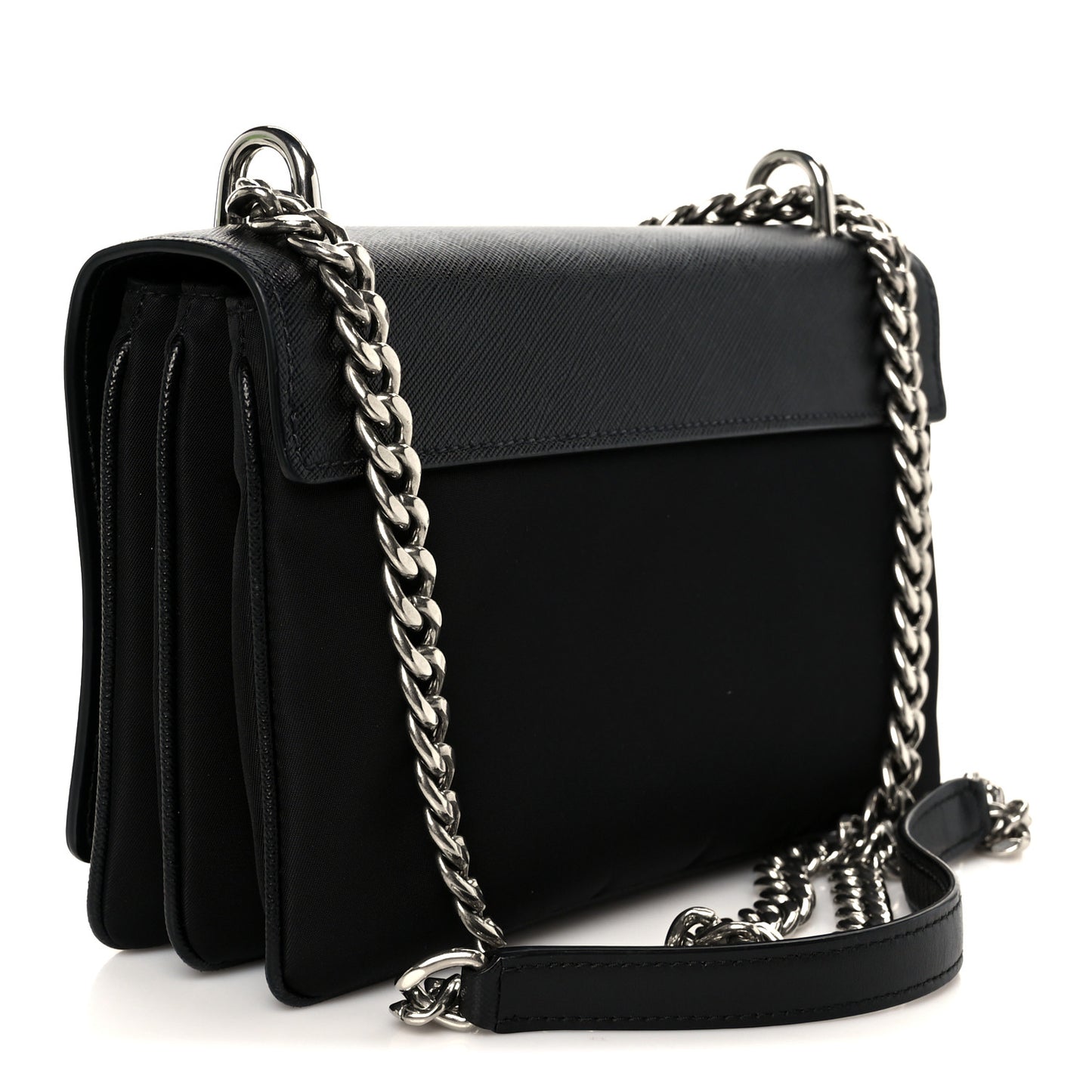 Saffiano Tessuto Nylon Chain Shoulder Bag Black